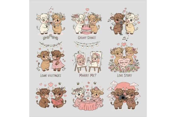 Download Adorable Cows in Love Soft Color Palette - Cow Collection