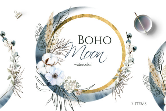 Download Boho Round Floral Frame with Blue Moon - Floral frame Collection