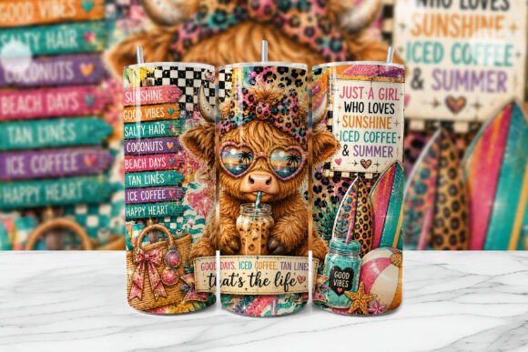 Download Summer Highland Cow Tumbler Wrap PNG - Cow Collection