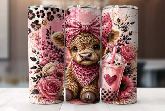 Download Pink Highland Cow Floral Tumbler Wraps - Cow Collection
