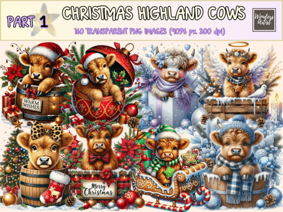 Download Christmas Highland Cows Clipart - Cow Collection