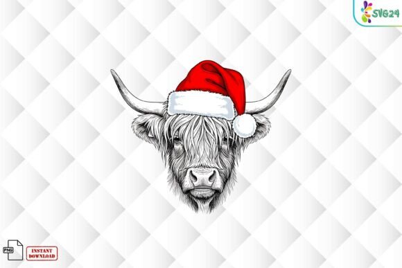 Download Highland Cow Santa Hat PNG - Cow Collection