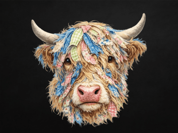 Download Patchwork Highland Cow Country Style PNG - Cow Collection