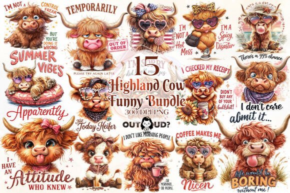 Download Sarcastic Highland Cow Clipart Bundle - Cow Collection