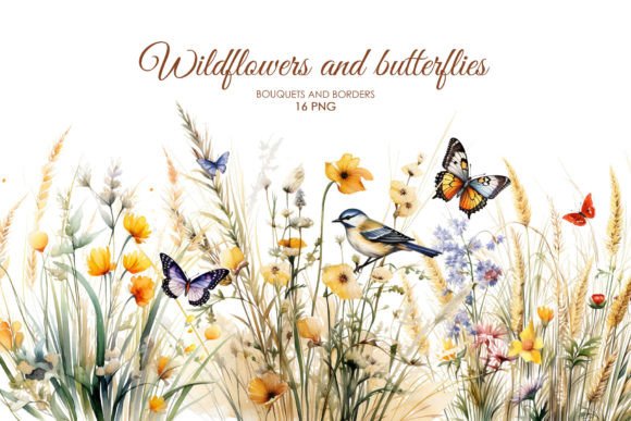 Download Boho Wild Flowers and Birds Clipart. - Wild flowers Collection