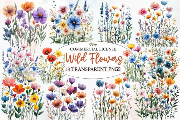 Download Charming Wild Flowers Watercolor Clipart - Wild flowers Collection