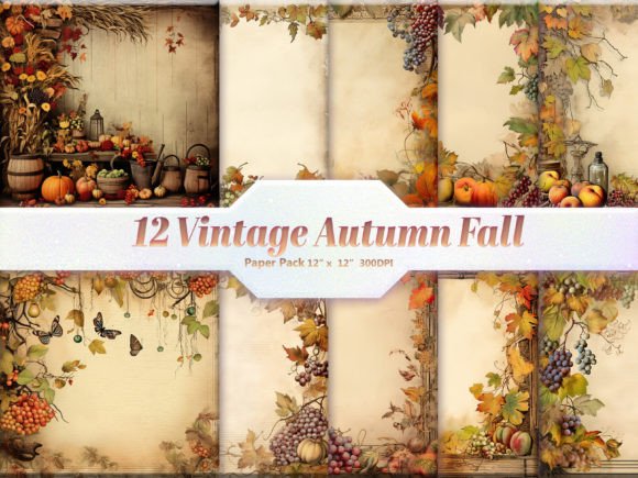 Download Vintage Autumn Fall Digital Paper Pack - Fall digital paper pack Collection