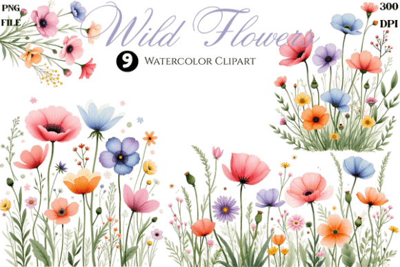 Download Watercolor Wild Flowers Cliparts Bundle - Wild flowers Collection
