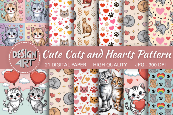Download Cute Cats and Hearts Pattern - Premium Resources