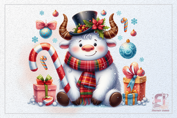 Download Christmas White Winter Cow Cute Calf PNG - Cow Collection