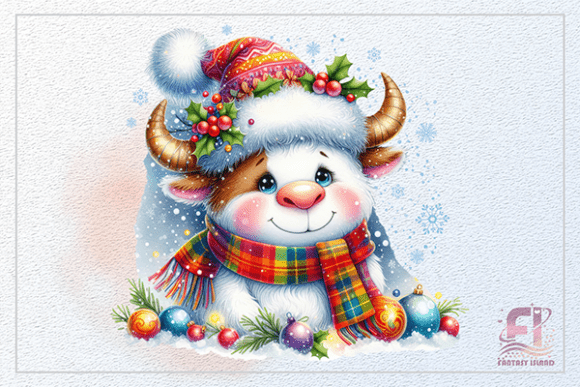 Download Christmas White Winter Cow Cute Calf PNG - Cow Collection